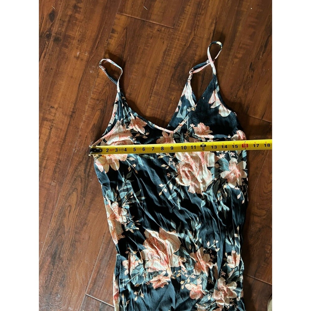 Billabong Black Floral Maxi Slip Dress with Side Slit Size Medium Rayon - Picture 7 of 7